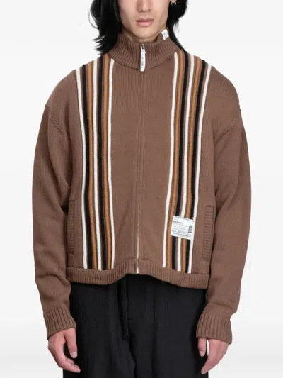 Miharayasuhiro Bedwin Striped Zip-up Cardigan In Brown