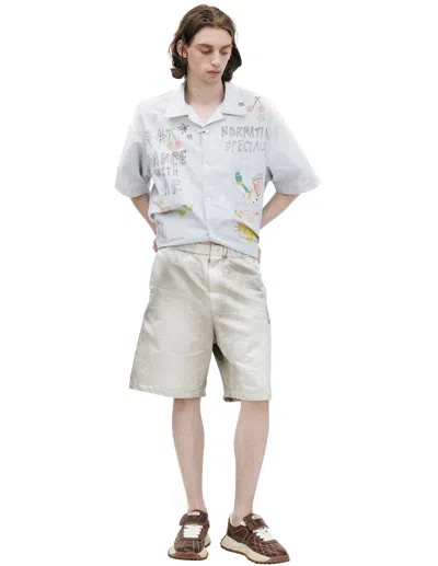 Miharayasuhiro Beige Distressed Shorts In White