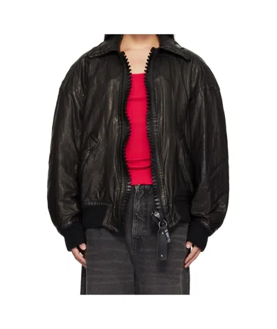 Miharayasuhiro Black Backlash Smooth Big Zip Leather Jacket
