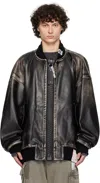 Miharayasuhiro Black Amateur Sewn Like Big Zip Faux-leather Bomber Jacket In Black