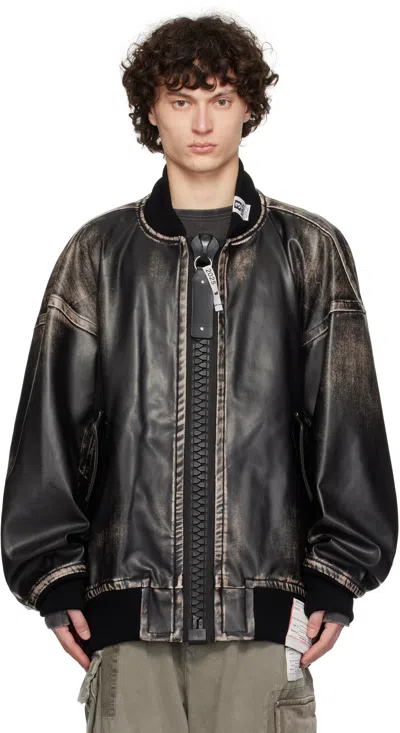 Miharayasuhiro Black Amateur Sewn Like Big Zip Faux-leather Bomber Jacket