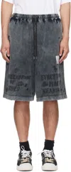 Miharayasuhiro Black Bleached Graffiti Print Sweat Shorts