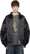 Miharayasuhiro Black Both Fronts Satin Bomber Jacket In Black