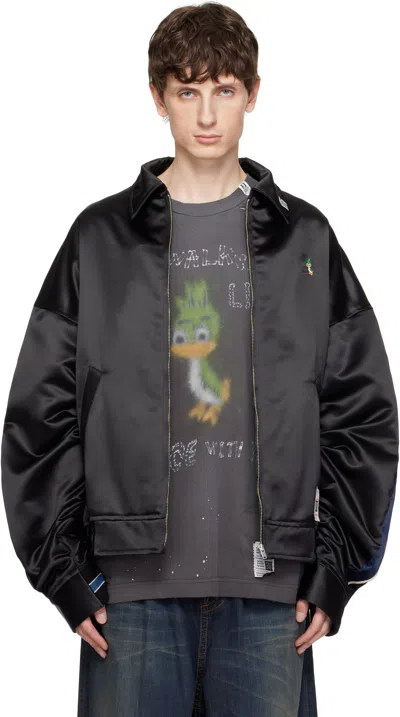 Miharayasuhiro Black Both Fronts Satin Bomber Jacket