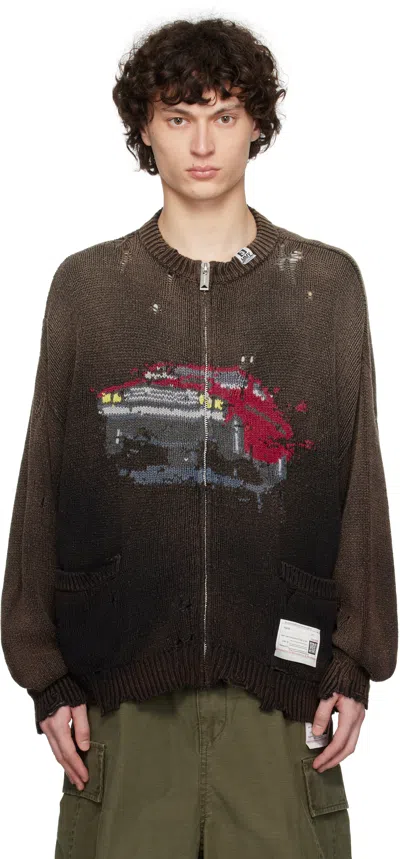 MIHARAYASUHIRO BLACK CAR JACQUARD KNIT CARDIGAN