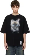 Miharayasuhiro Black Cat Printed T-shirt In Black