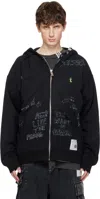 Miharayasuhiro Black Distressed Graffiti Print Zip-up Hoodie In Black
