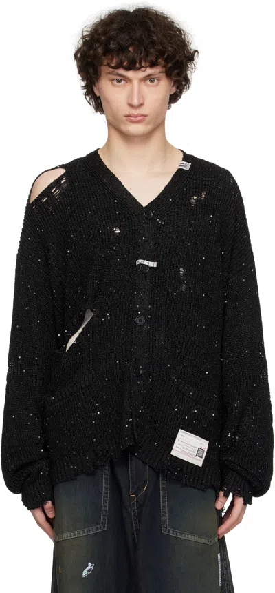 Miharayasuhiro Black Distressed Spangle Knit Cardigan