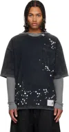 Miharayasuhiro Black Embellished Bleached T-shirt In Blue