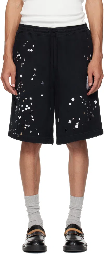 Miharayasuhiro Black Embellished Sweat Shorts In Blue