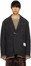 Miharayasuhiro Black Frayed Denim Blazer In Black