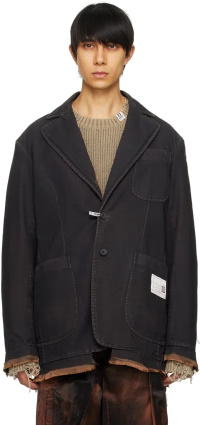 Miharayasuhiro Black Frayed Denim Blazer
