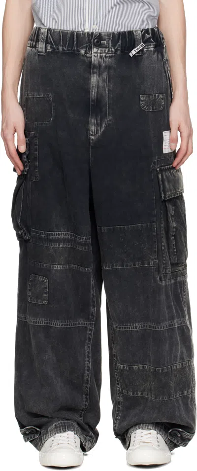 MIHARAYASUHIRO BLACK REPAIR CARGO PANTS