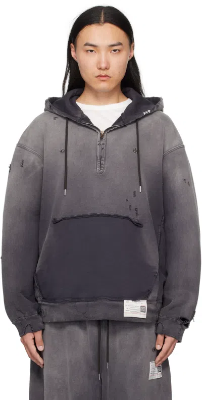 Miharayasuhiro Black Sun Faded Half Zip-up Hoodie In Grey