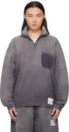Miharayasuhiro Black Sun Faded Quarter Zip-up Sweatshirt In Gray