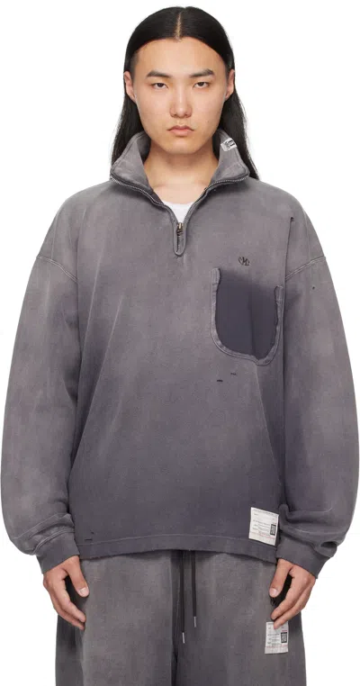 Miharayasuhiro Black Sun Faded Quarter Zip-up Sweatshirt In Gray