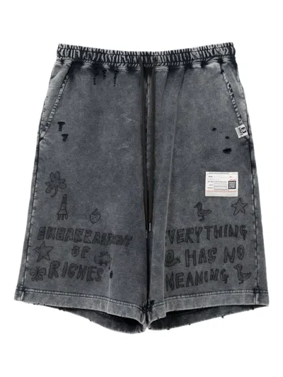 Miharayasuhiro Bleached-effect Shorts In Black