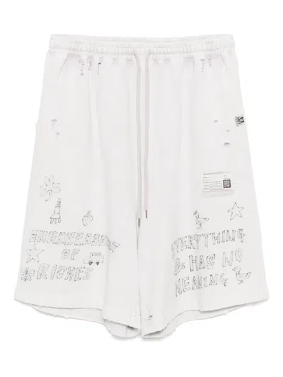 Miharayasuhiro Bleached Graffiti-print Shorts
