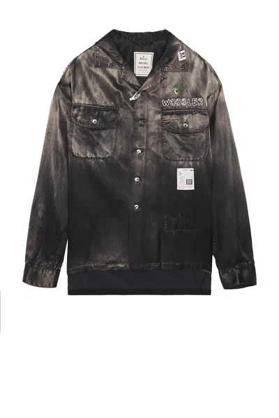 Miharayasuhiro Bleached Long Sleeve Satin Shirt In Black