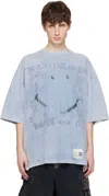 Miharayasuhiro Blue Bleached Smily Face Print T-shirt In Blue