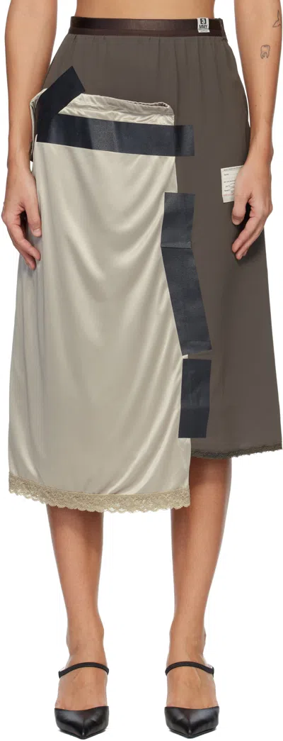 Miharayasuhiro Brown Combined Tape Lingerie Midi Skirt