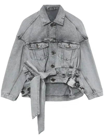 Miharayasuhiro Cache-coeur Belted Denim Jacket In 灰色