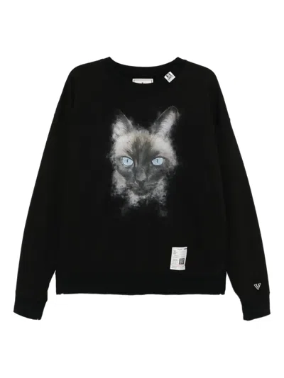 Miharayasuhiro Cat-print Cotton Sweatshirt In Black