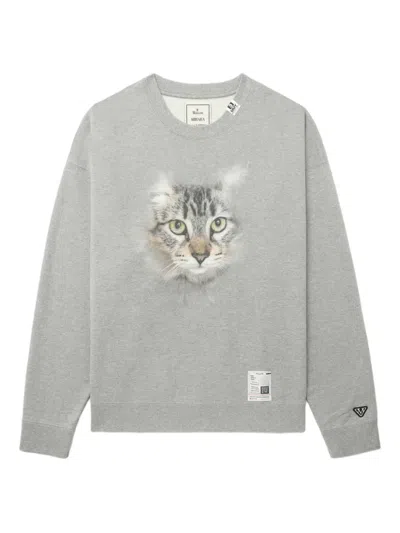 Miharayasuhiro Cat-print Crew-neck Sweatshirt In Gray