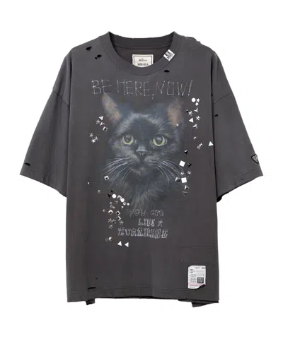 MIHARAYASUHIRO CAT-PRINT DISTRESSED T-SHIRT