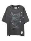 Miharayasuhiro Cat-print Distressed T-shirt In Gray