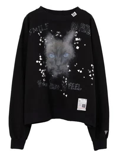 Miharayasuhiro Cat-print Embellished Sweatshirt In Black