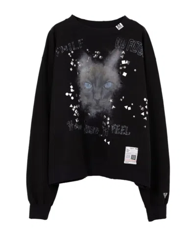 MIHARAYASUHIRO CAT-PRINT EMBELLISHED SWEATSHIRT