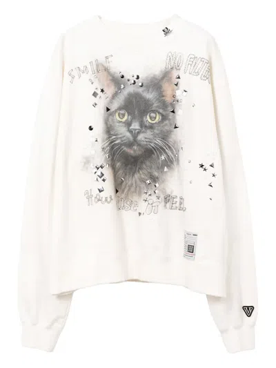 Miharayasuhiro Cat-print Embellished Sweatshirt In White