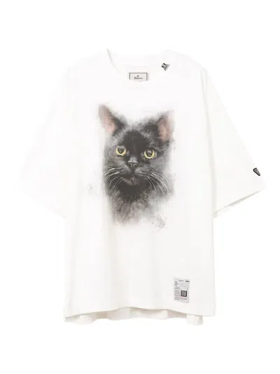 Miharayasuhiro Cat-print Text-back T-shirt In White