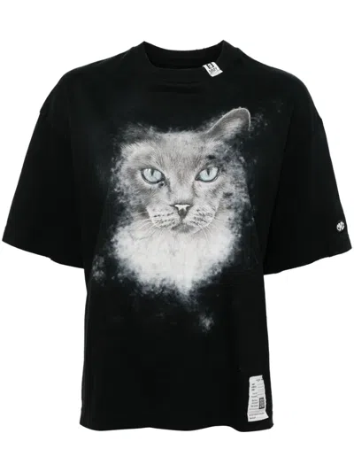 Miharayasuhiro Cat Printed T-shirt In Black