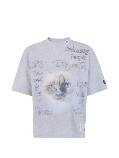 Miharayasuhiro Cat-print T-shirt In Gray