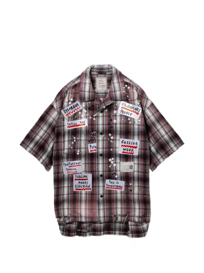 Miharayasuhiro Checked Appliquéd Shirt In Black