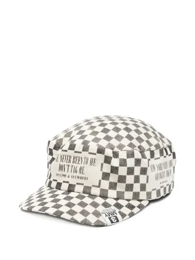MIHARAYASUHIRO CHECKERBOARD-PRINT SLOGAN-PRINT CAP