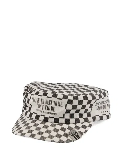Miharayasuhiro Checkerboard-print Slogan-print Cap In Black