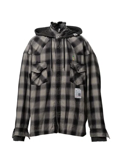 Miharayasuhiro Checkered Hooded Shirt In Black