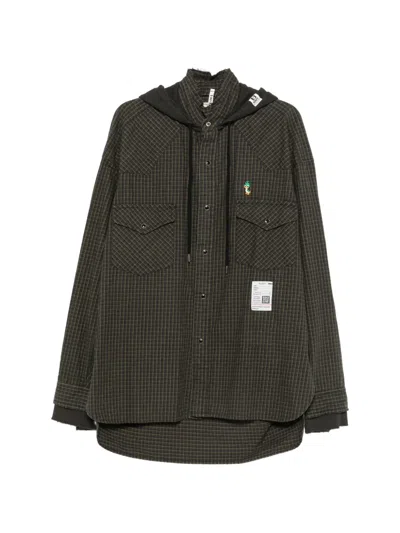 Miharayasuhiro Check-pattern Hooded Shirt In Green