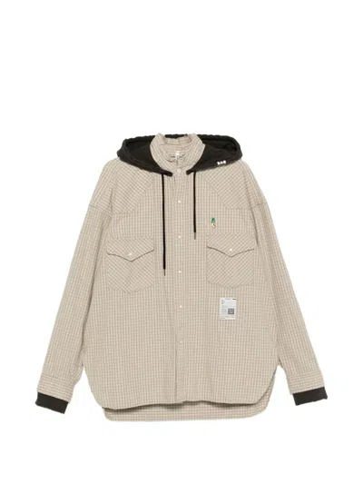 Miharayasuhiro Check-pattern Hooded Shirt Jacket In Neutral
