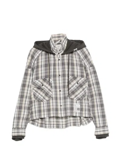 Miharayasuhiro Check-pattern Hooded Shirt In White