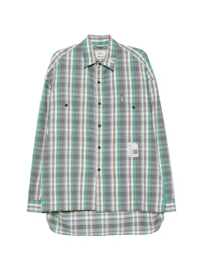 Miharayasuhiro Check-pattern Logo-patch Shirt In Green