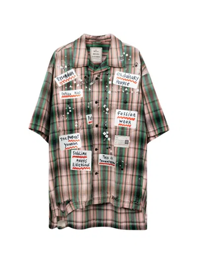 Miharayasuhiro Check-pattern Sticker-detailing Shirt In Green