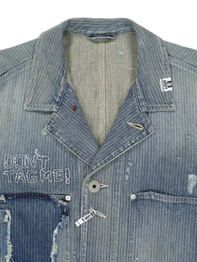 Miharayasuhiro Chore Stripe-pattern Paint-splatter Denim Jacket In Blue