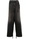 Miharayasuhiro Contrasting Panel Mid-rise Wide-leg Jeans In Black