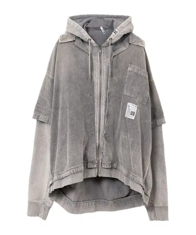 Miharayasuhiro Corduroy Hooded Layered Shirt In Gray