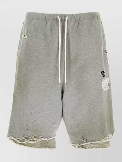 Miharayasuhiro Cotton Bermuda Shorts Distressed Patches Back Pocket