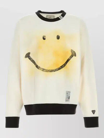 Miharayasuhiro Cotton Oversize Sweatshirt Contrast Trim Smiley In White